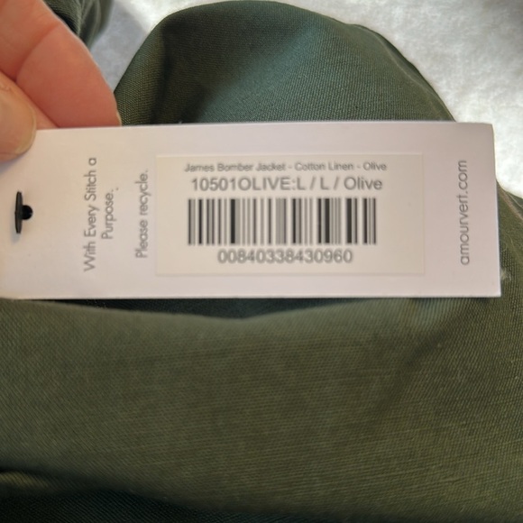 Amour Vert James Bomber Jacket, Olive Green, NWT, Size Large - Picture 11 of 11